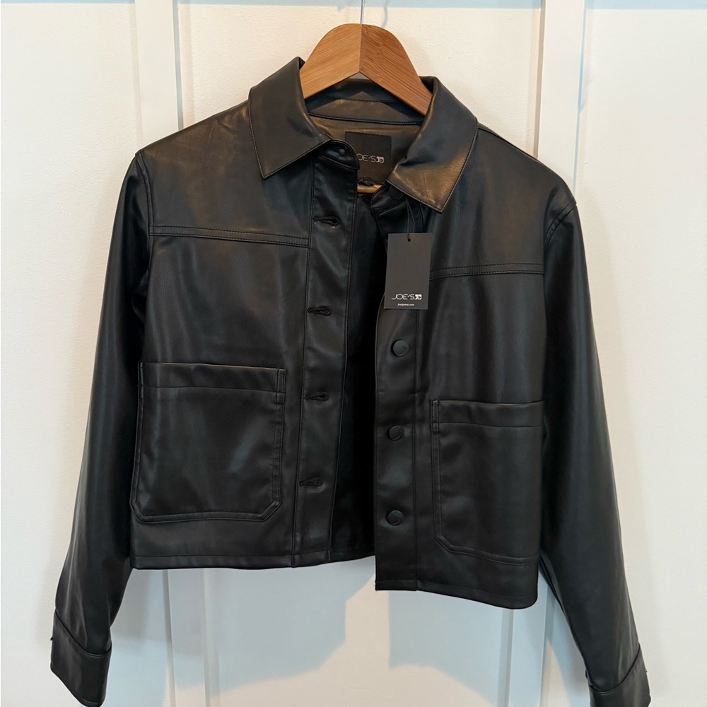 NWT Joe's Jeans Women’s Black Faux Leather Jacket with Buttons